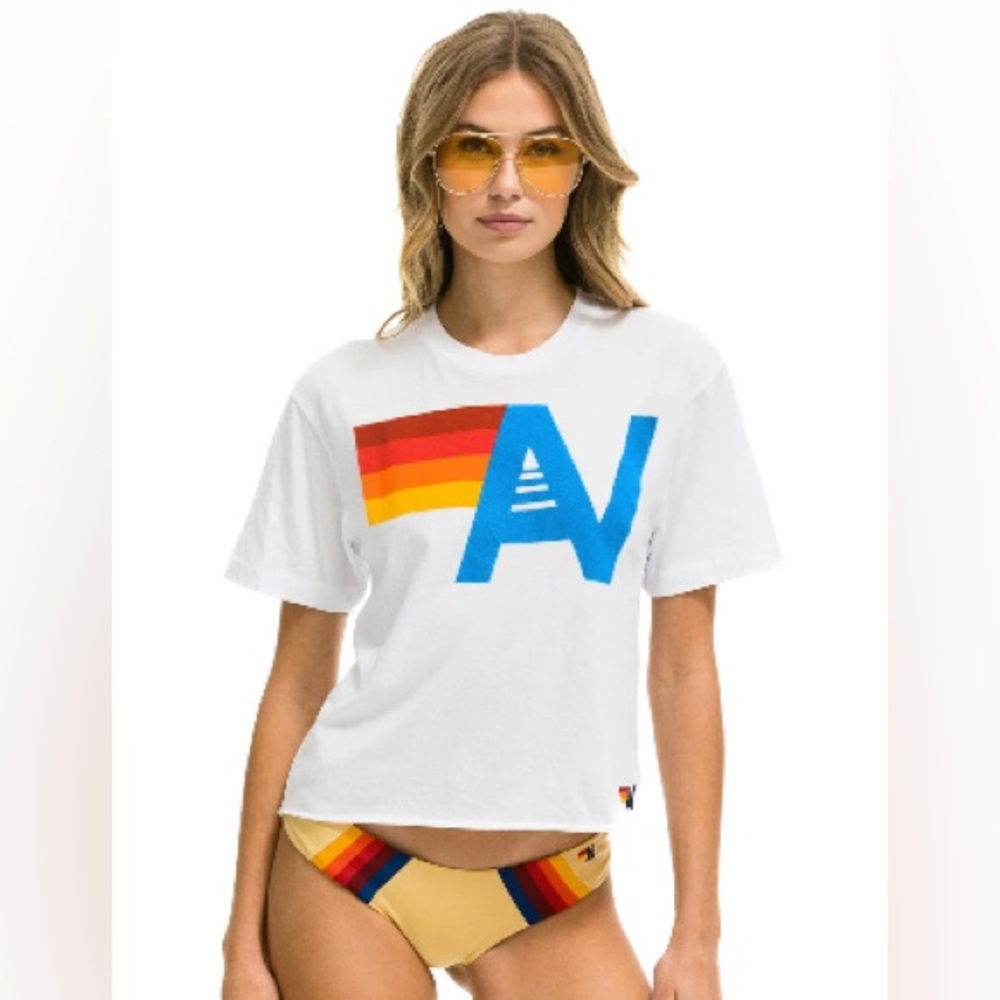 Aviator Nation - Logo Boyfriend Tee - White - S - NWT